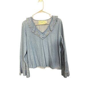 Vintage‎ Tantrums Womens Medium Denim Blouse Cottagecore Grannycore